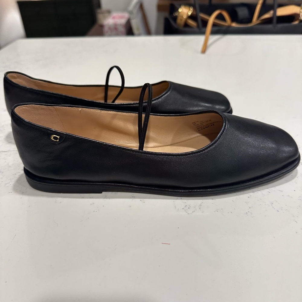 Coach Emilia Mary Jane Flat 🌻NEW🌻 Black Leather
